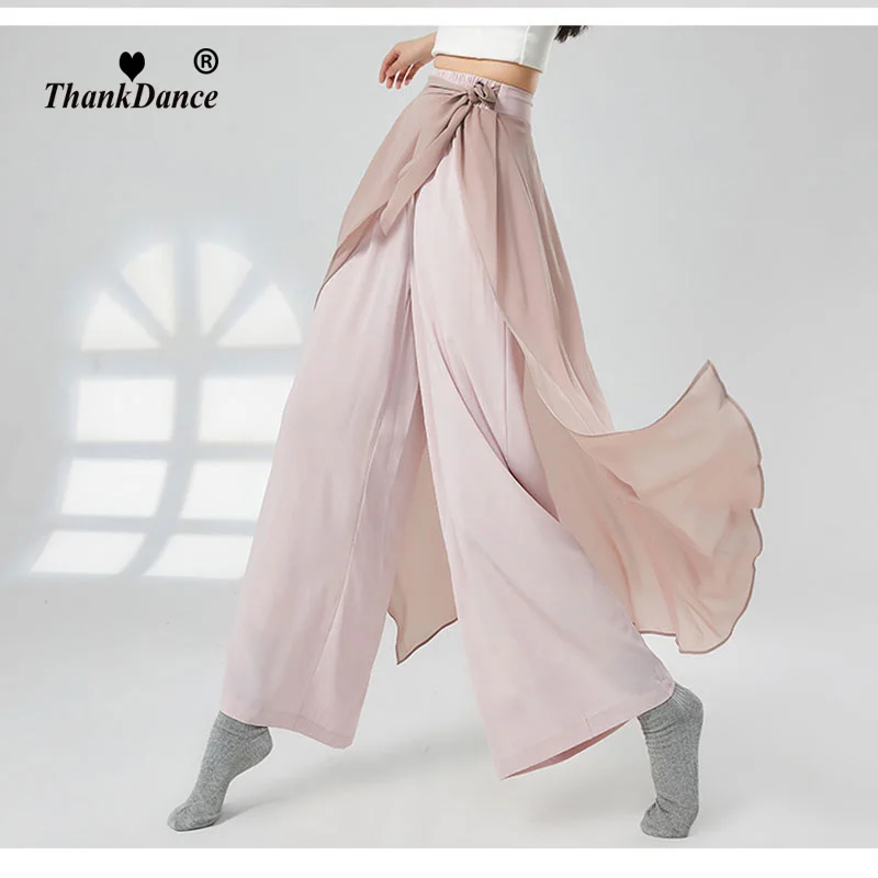 Women's Wide-Leg Pants Elegant Chiffon Classical Dance Practice Pants Chinese Modern Dance Loose Dance Pants Fashion Streetwear