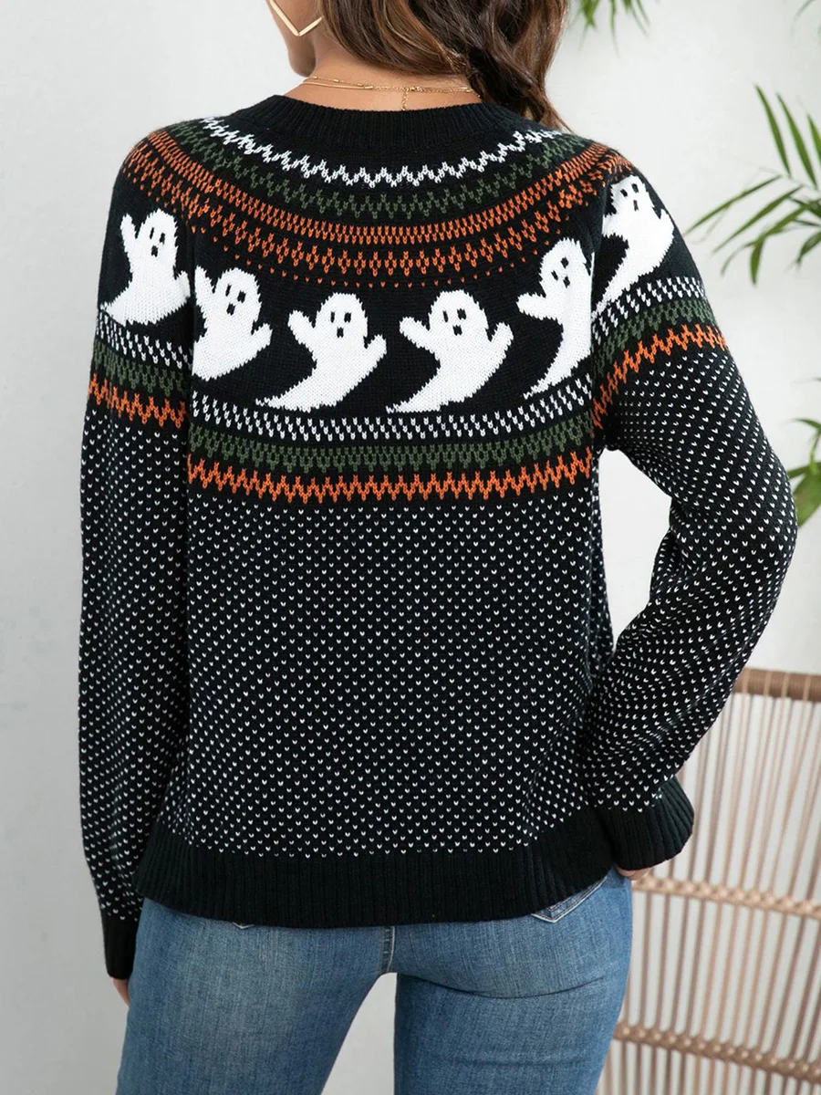 Cardigan boutonné à manches longues et col rond pour femme, imprimé citrouille d'halloween, hauts en tricot pour les fêtes d'automne