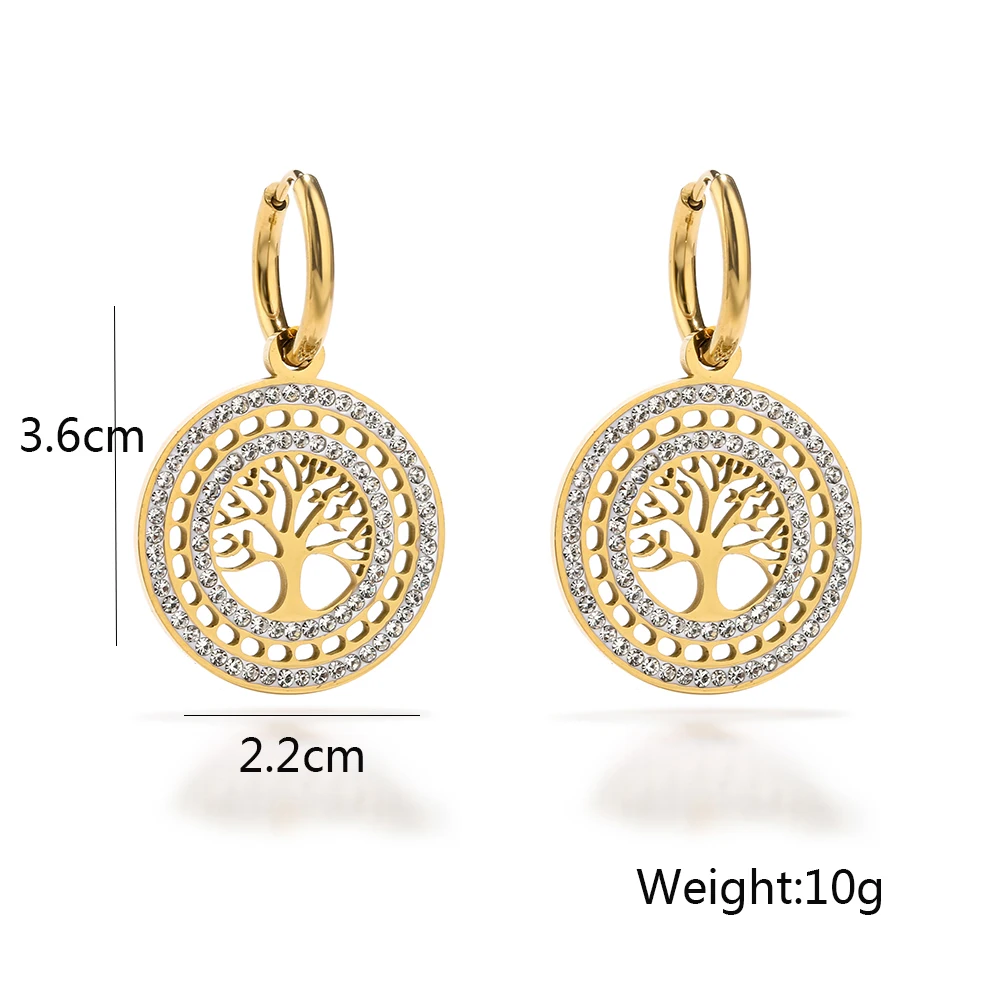 NEWBUY Trendy Gold/Silver Color 316L Stainless Steel Party Jewelry Female Accessories CZ Zircon Life Tree Drop Earrings Gift