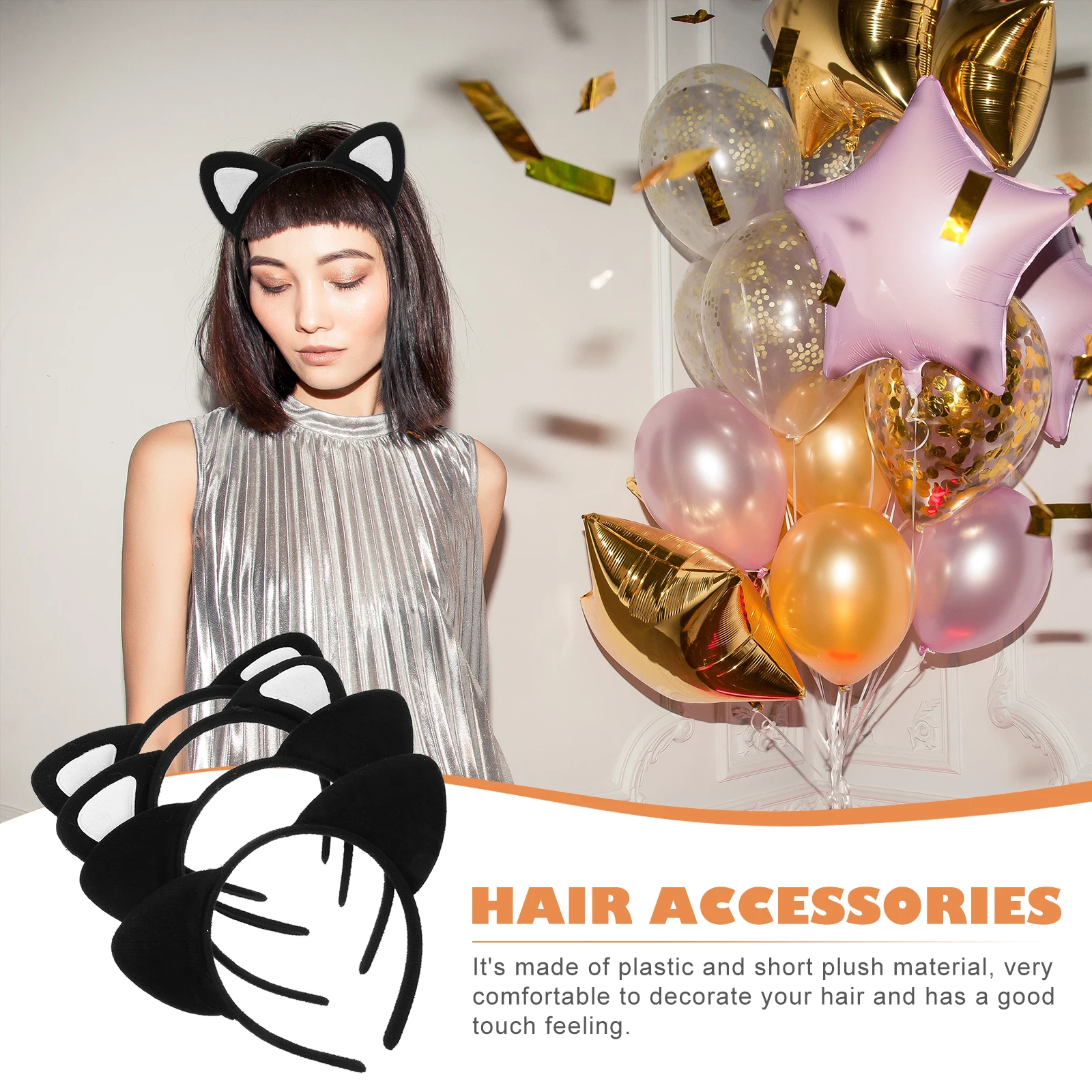 

4 шт., повязка на голову с кошачьими ушками, пластиковый короткий материал, легкие удобные женские вечерние аксессуары для волос, фестиваль Хэллоуина, дети