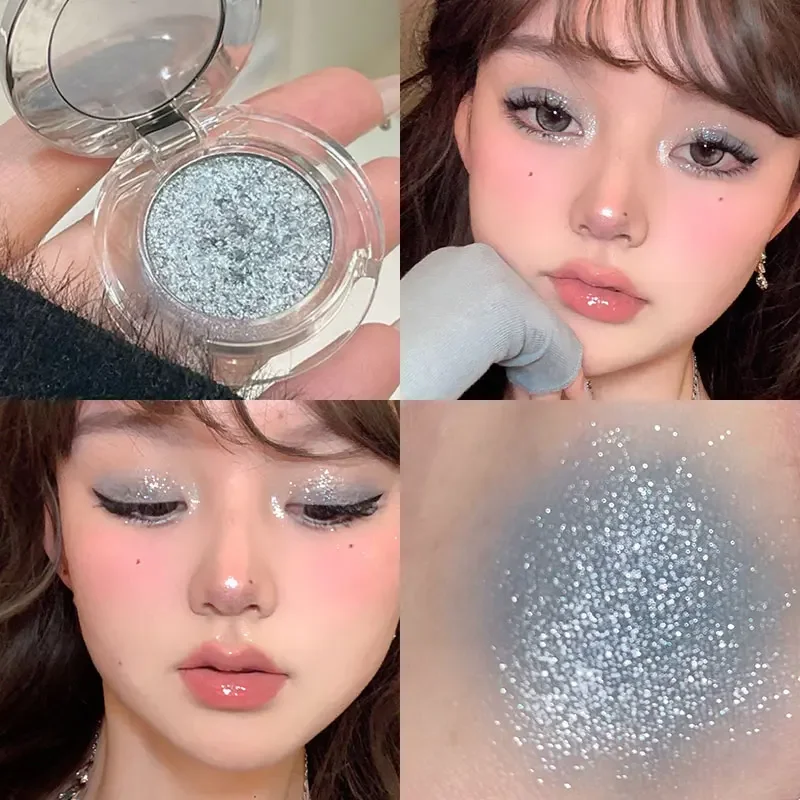 Diamant-Glitzer-Lidschatten-Palette, grau, blau, einfarbig, Glanz, Perlglanz, Gesicht, Körper, erhellt Glitzer, natürlicher Glanz, Kontur-Make-up