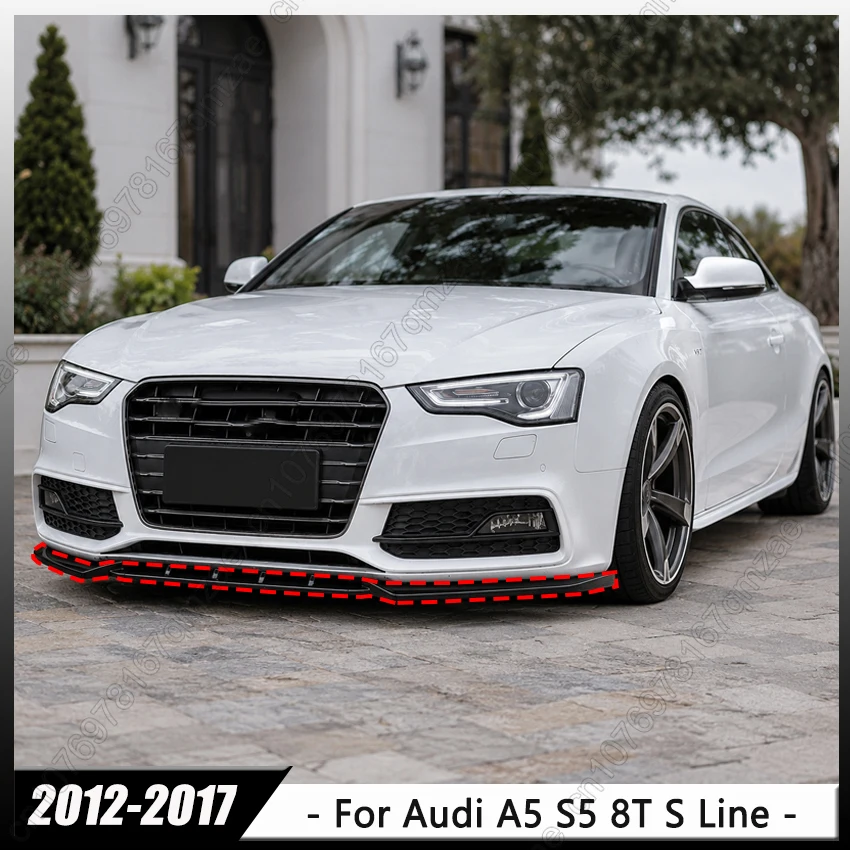 

3Pcs Gloss Black Front Lip Spoiler Body Kits For Audi A5 S5 8T S Line Facelift 2012-2017 ABS Car Bumper Chin Splitter