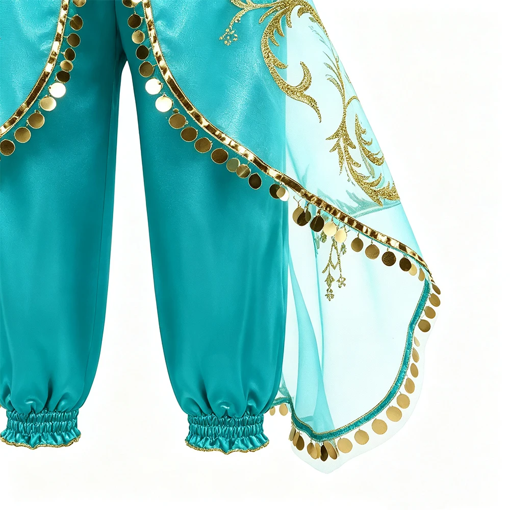 Jasmine Blue Dress Up Set Leichtes Aladdin-Kostüm mit Halskette, Ohrringen und Kopfschmuck für Kinder, Halloween, Karneval, Cosplay – Detail 5