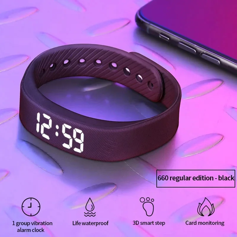 Rechargeable Bracelet Eco Friendly Silicone Smart Bracelet Vibration Alarm Clock Reminder Sleep Monitoring 24 Hours Pedometer