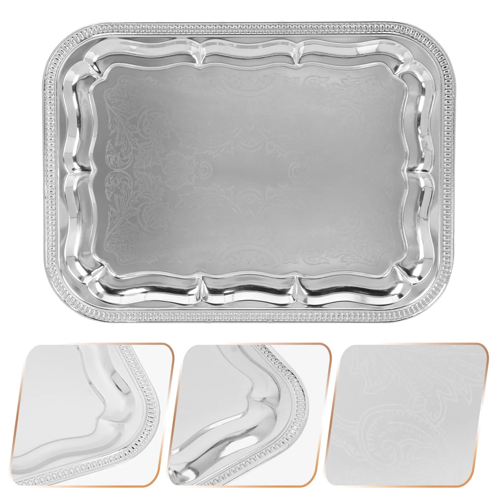 Stainless Steel Tray Towel Food Container Snacks Holding Plate Barbecue Multi-purpose Silver Dessert Storage