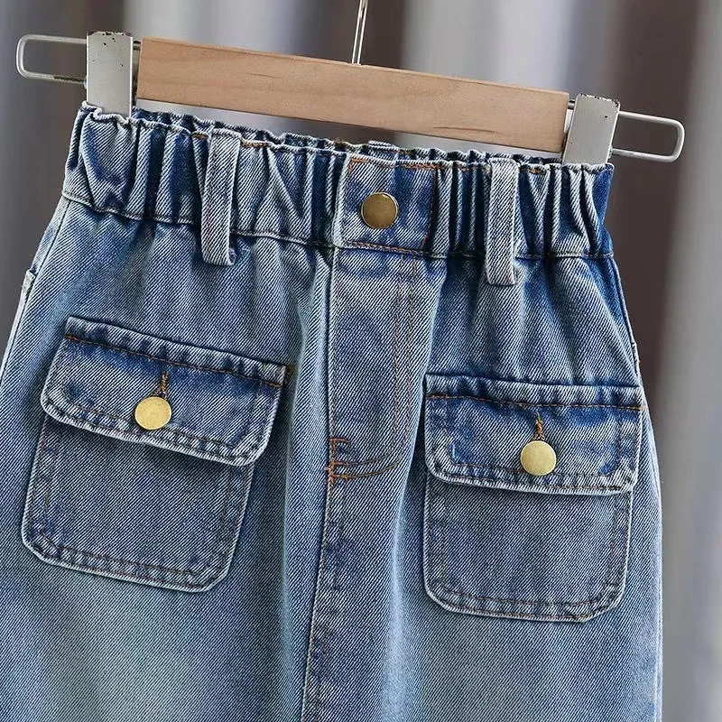 Girls Summer Denim Skirt 2024 New Fashionable and Fashionable Half Skirt Casual Korean Edition Versatile Long Skirt for Children