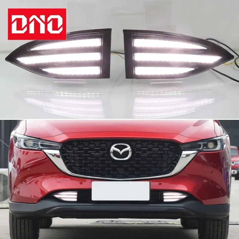 

Car LED 12V Daytime Running Lights For Mazda CX-5 CX5 2022 Yellow Turn Signal Night Blue Running Lamps Car Foglamp
