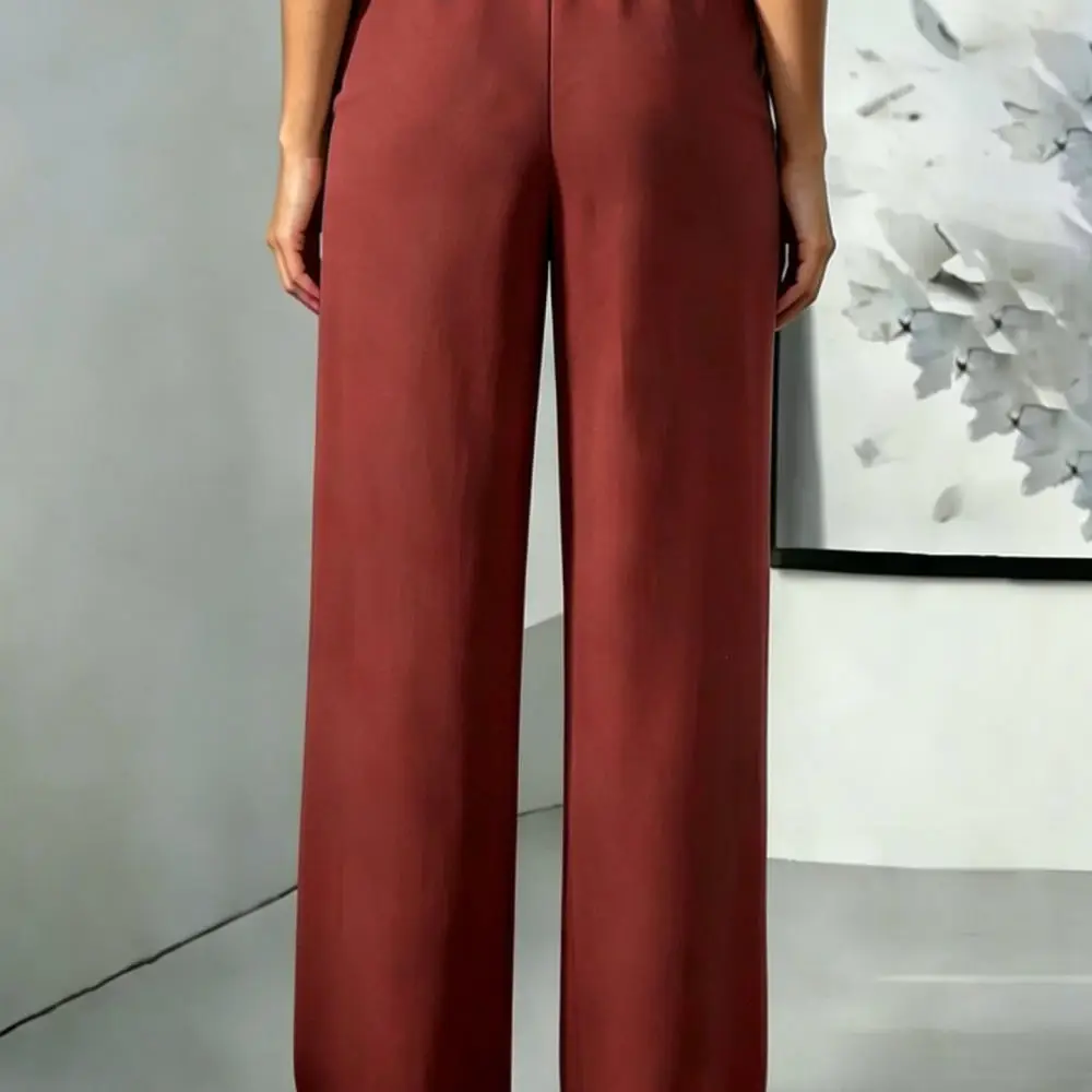Women Women High Waist Straight Leg Trousers Casual Elastic Waist Loose Fit Office Commuter Pants Fashion Solid Color Bottoms - Aliexpress Deal