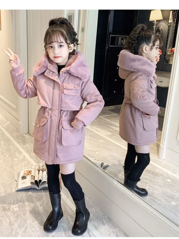 Girls Cotton-padded Winter Coat 2024 New Children Style Plus Fleece Thickened Girls Padded Coat Children Fashion Clothes