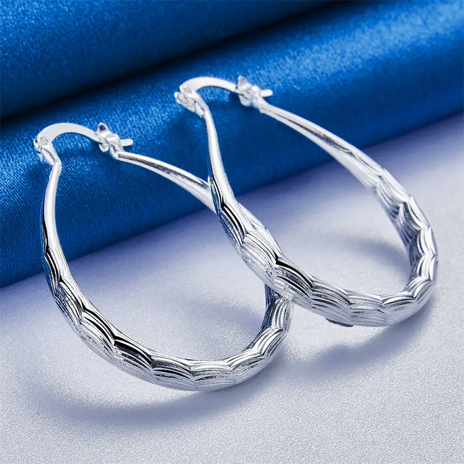 925 Sterling Silver 30mm Exquisite Wave Textured Large Hoop Earrings for Women Fashion Gift Accessories Party Jewelry - view 3