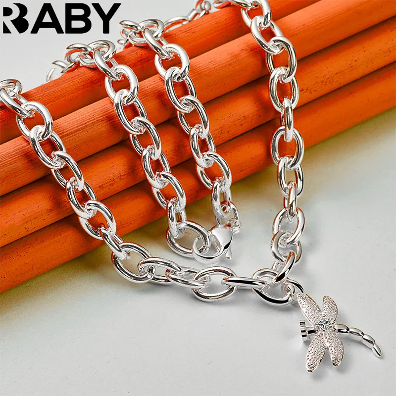 

URBABY 925 Sterling Silver 18 Inch Chain AAA Zircon Dragonfly Pendant Necklace For Men Women Wedding Party Gift Fashion Jewelry