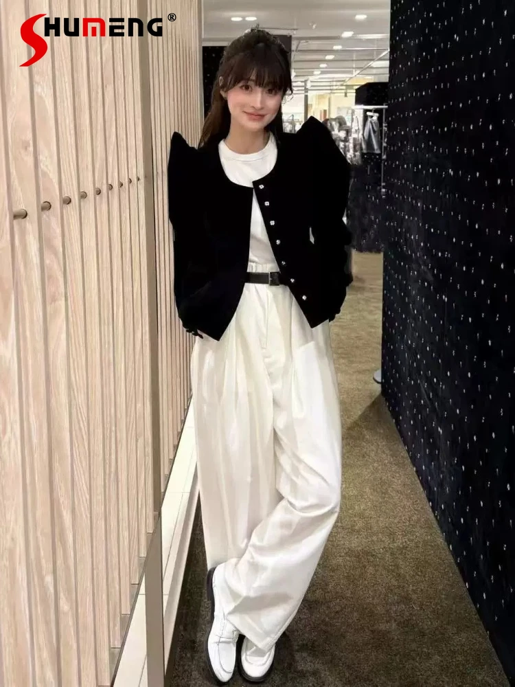 

Spring Summer New Japanese Style Women's White Pants Ladies Elastic Waist Loose Sweet Fashion Casual Trousers Wide Leg Pants