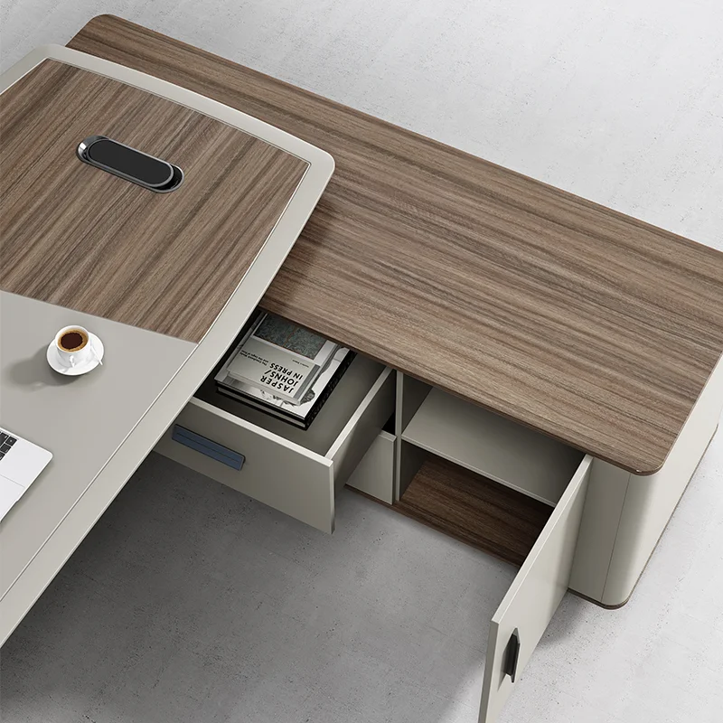 Custom Modern Office Furniture Desk L-Shaped Executive Desk BOSS CEO Work Office Table With Side Cabinet For Office Or School