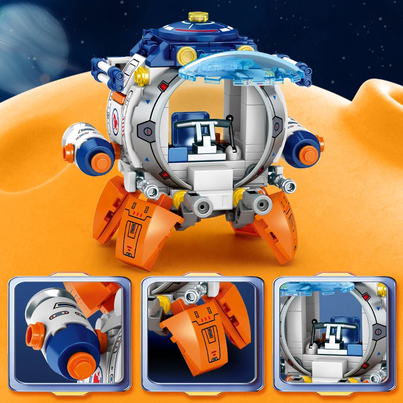 مكعبات بناء من سلسلة الفضاء مع كبسولة رائد الفضاء ونموذج صاروخ ألعاب تجميع MOC للأطفال الأولاد والبنات هدايا عيد الميلاد