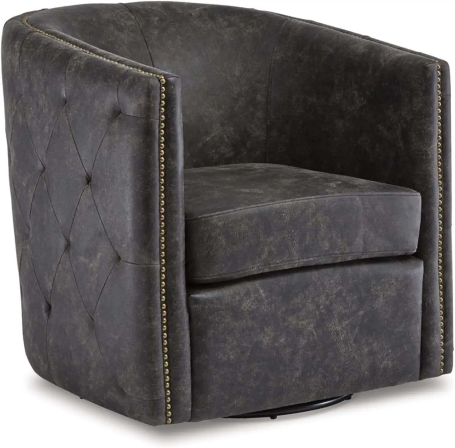 Tufted Barrel Accent Swivel Chair, Distressed Black，Delivering classic style with an easy-going 