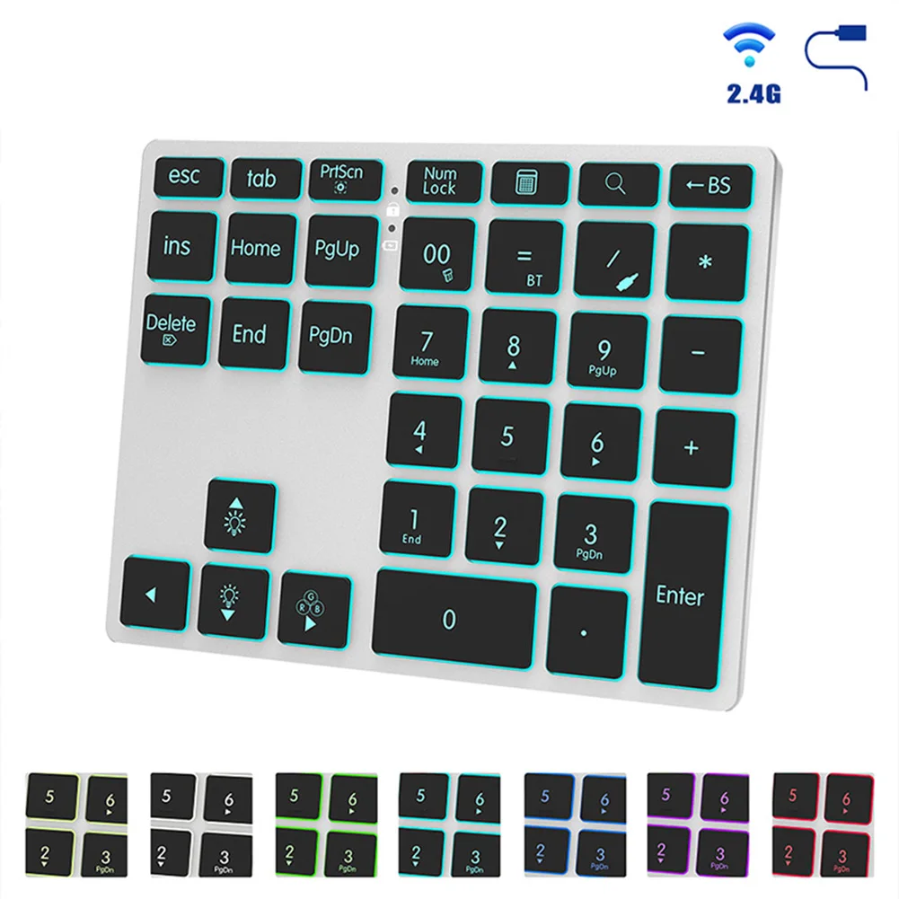 2.4G Bluetooth-Compatible Keypad Wireless Numeric Keypad with LED Backlight External Numpad Keyboard 35-Keys for iPad Procreate