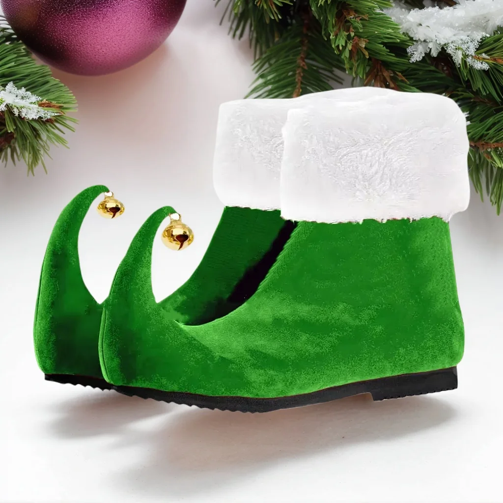 

Christmas Adult Elf Santa Claus Shoes Red Ankle Boots With Bells Role Play Accessories For Party Stage Performance Props Unis*.1