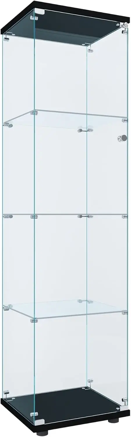 Curio Cabinet Glass Display Case for Collectibles with Door, 4 Display Shelves Showcase, 64.2”Hx16.9''Lx 14.6''W Black