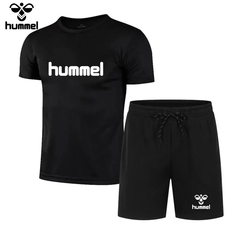 2024 New Brand HUMMEL Men\'s Sportswear Two-piece Summer Quick-drying Mesh Short Sleeve + Shorts Set Hawaii S-4XL