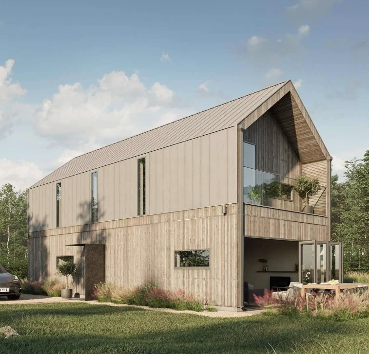 Scandinavian Gable Roof Prefabricated House Eco  Exterior 2-Story Resort Holiday Cabin With Outdoor Space