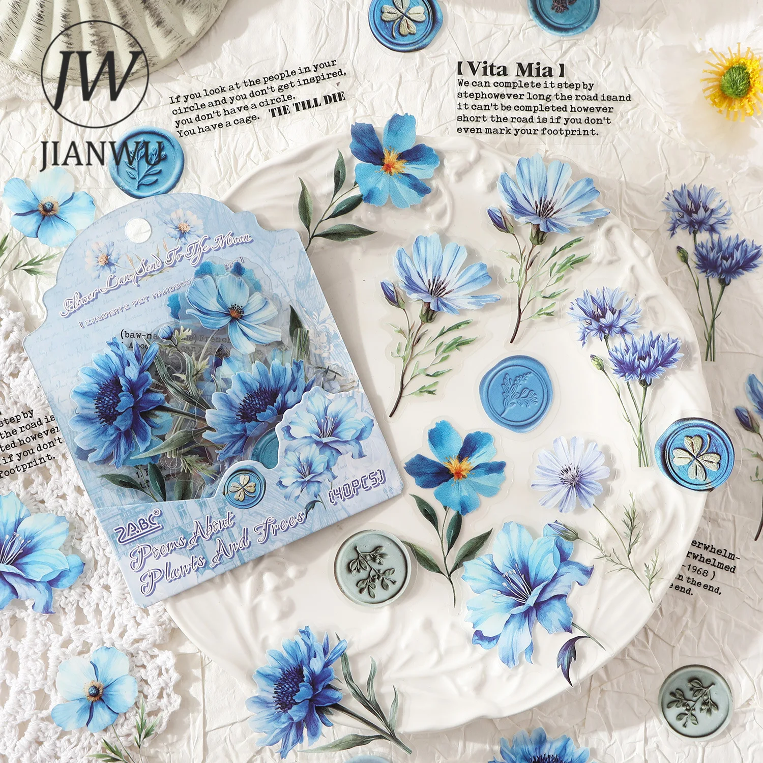 JIANWU Poèmes de la série Plantes et Arbres, Ruban PET Vintage pour Collage de Matériaux Paysagers Floraux, Papeterie Créative DIY pour Journal