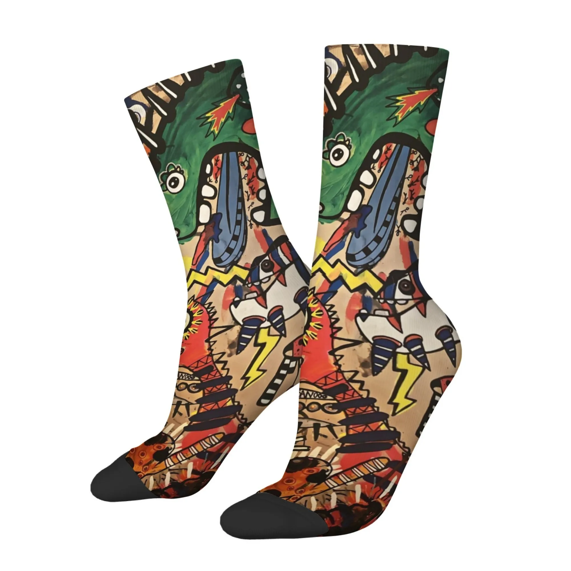 Abstract Dinosaur Print Men's Socks Non-slip Breathable Soft Socks Street Style Quirky Hip-hop Outdoor Sports Cycling Socks