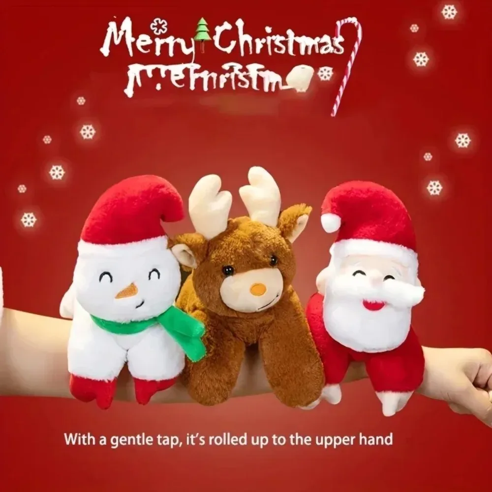 

Christmas Stuffed Animal Slap Bracelets Plush Wrist Cute Snap Bracelet Birthday for Boys Girls Snowman Santa Elk Plush Toys