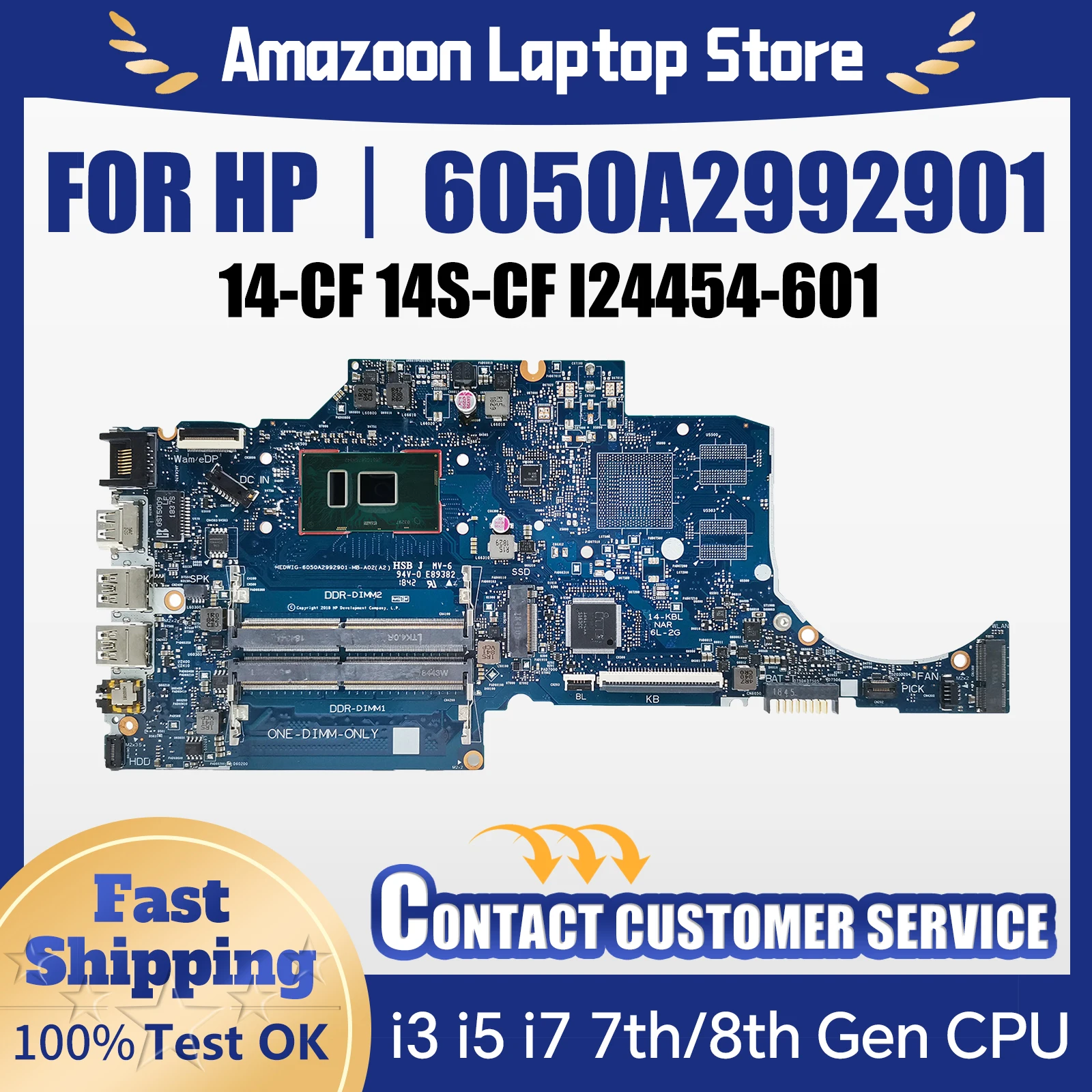 6050A2992901 Mainboard For HP 14-CF 14S-CF l24454-601 Laptop Motherboard CPU i3 i5 i7 7th/8th Gen