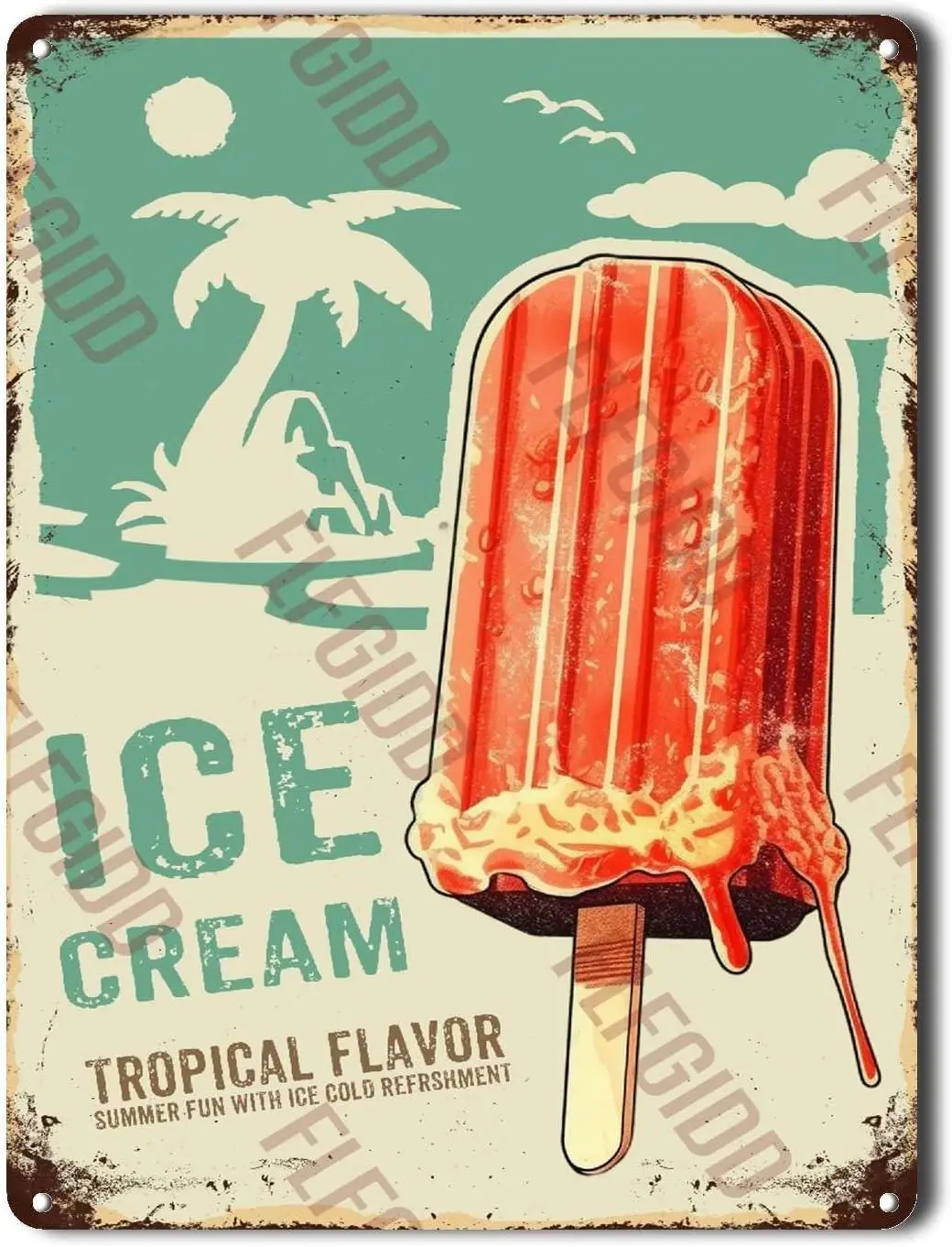 Retro Metal Signs Ice Cream Tin Signs Tropical Flavor Summer Fun with Ice Cold Refreshment Vintage Metal Tin Sign for Home  sign