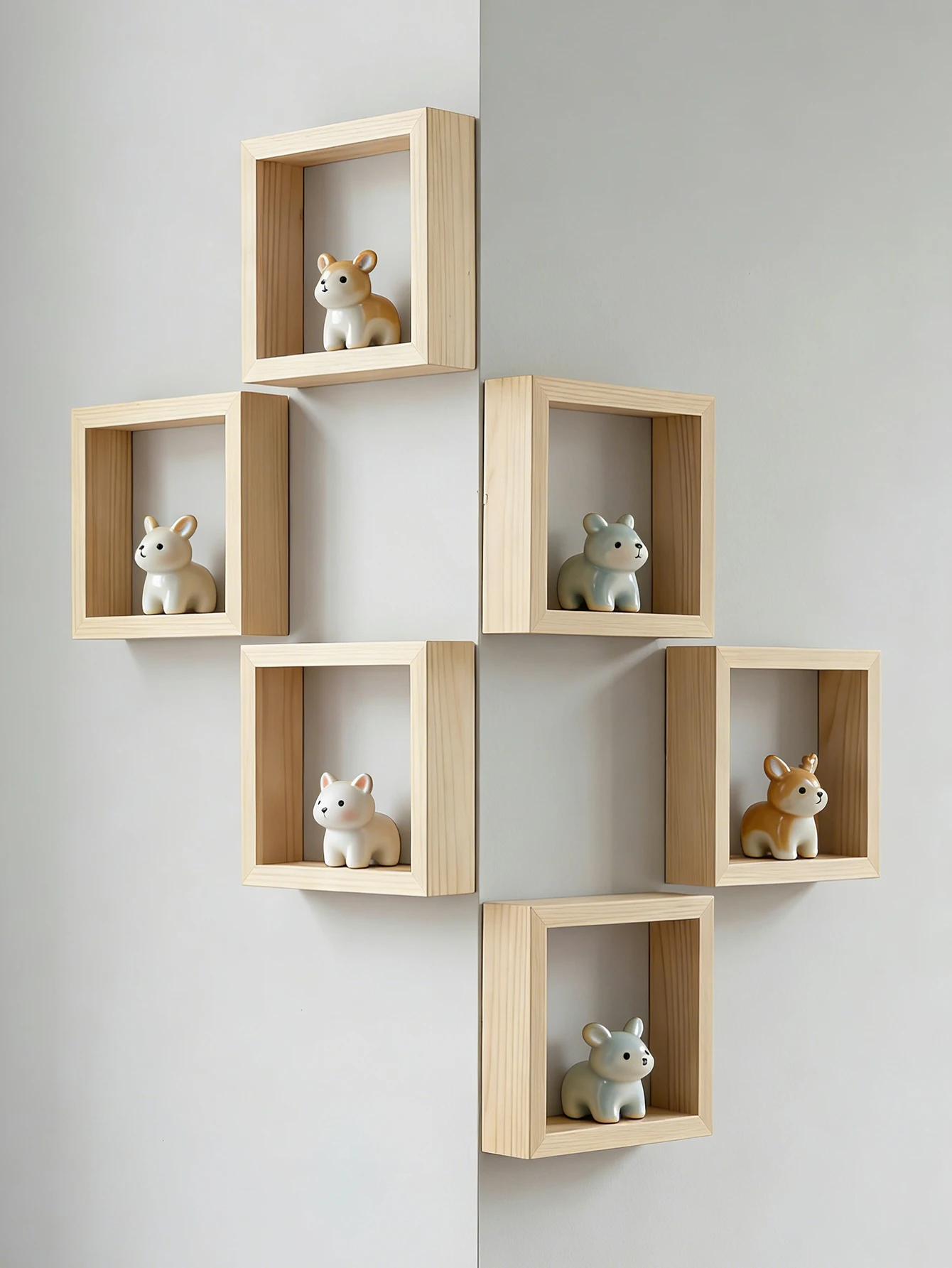 Wooden Cube Wall Shelves Mini Floating Display Shelf for Figurines Plants Decor Boho Home Wall Storage Organizer Hanging Shelves view 4
