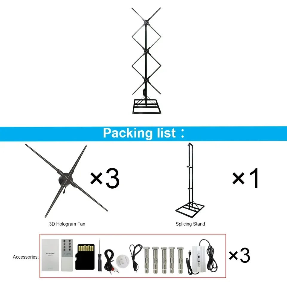 High Quality 3d Holographic Display 3*1 3*3 100cm Led Hologram Fan Synchronized Advertise Machine Hologram Equipment Led Fan