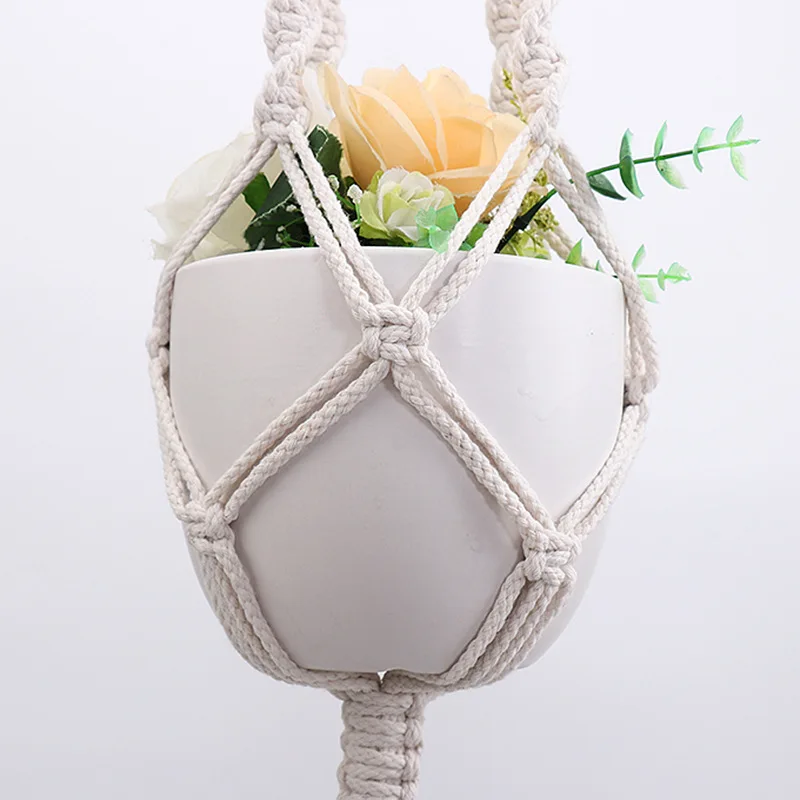 Gardening Green Plant Hanging Basket Cotton Rope Hanger Flower Pot Handmade Macrame Pot Pocket Wall Boho Courtyard Home Decor
