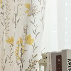 Country Vintage Print Flower Plant Pattern Bedroom Tulle Curtains,Pastoral Window Screen Curtains For Living Room,Balcony Decor