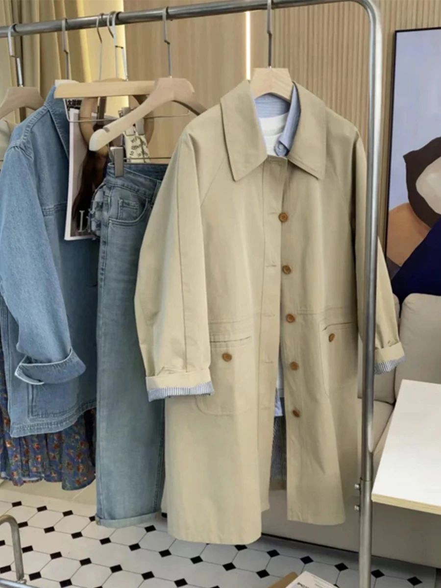 

Новая осенняя женская повседневная куртка-ветровка средней длины в японском стиле, прямого кроя, на пуговицах, в стиле рабочей одежды