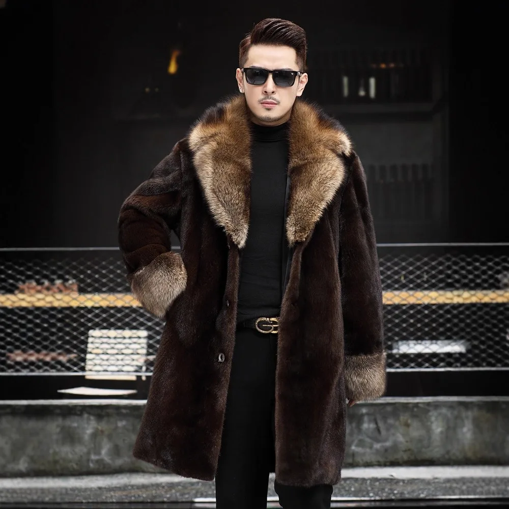 2025 Wysokiej jakości płaszcz ze sztucznego futra norek, średniej długości do długiego, ciepły i gruby, nowa męska kurtka futrzana na jesień i zimę