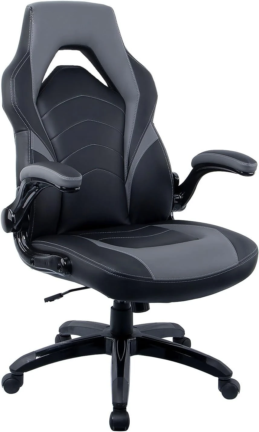 Cadeira Gamer Premium em Couro PU Tamanho Padrão Design Ergonômico Ajustável Reclinável Universal para Todas as Estações Preta