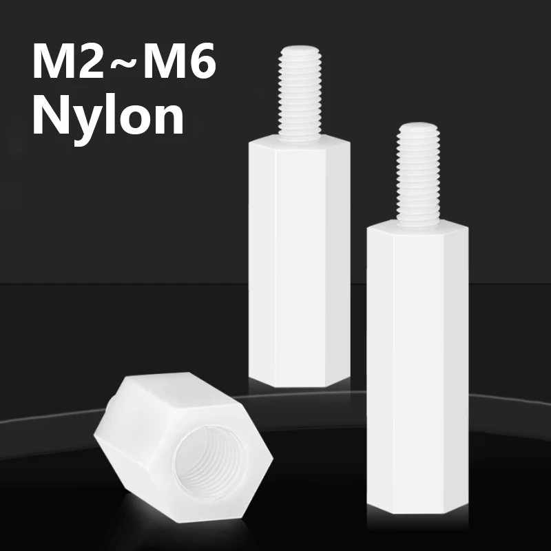 White Nylon Hex Male Female Standoff Threaded Pillar M2 M2.5 M3 M4 M5 M6 Motherboard Plastic Spacer Screw Nuts