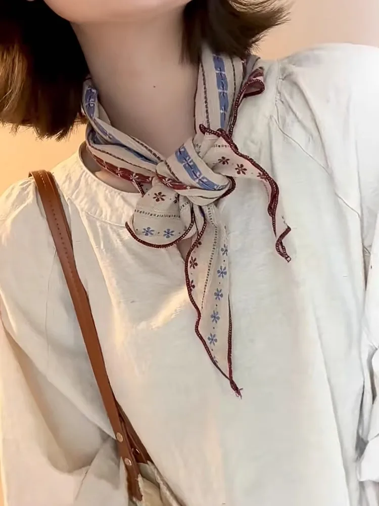 Korean Style Retro Cotton Linen Scarf Women Summer Thin Multi-Purpose Neck-Tie  Scarf Atmosphere Sense Hairband