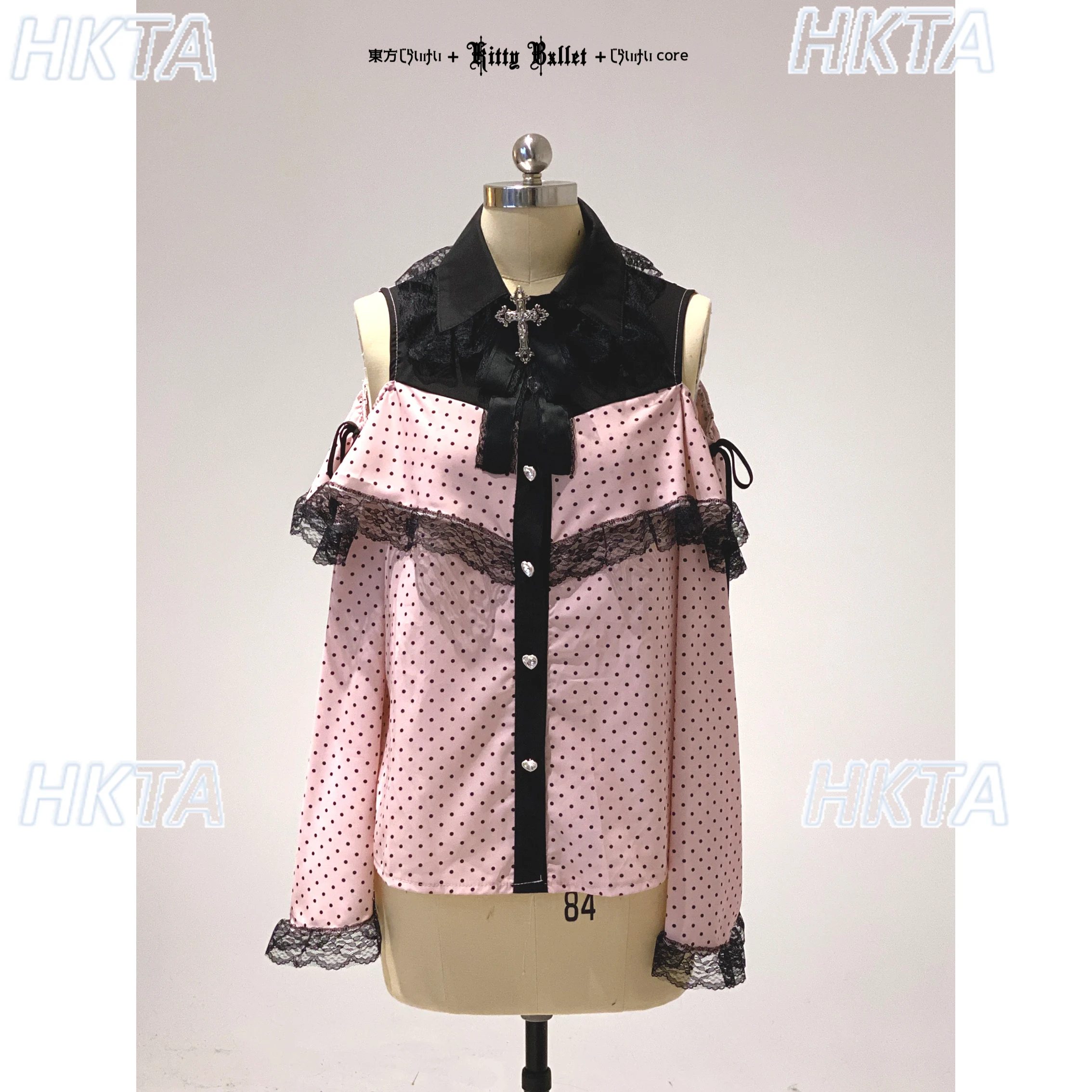 Style japonais automne doux Kawaii hors de l'épaule dentelle revers à manches longues dessus de chemise femmes Lolita nœud à pois Blouse fille
