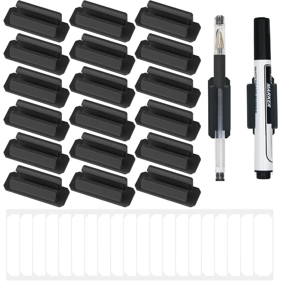 حامل قشرة لمجموعة مكتب مكونة من 20 حامل قلم لاصق مع 20 حامل قلم سيليكون مُحدث للغاية ومشبك قلم تحديد للجدران C #1