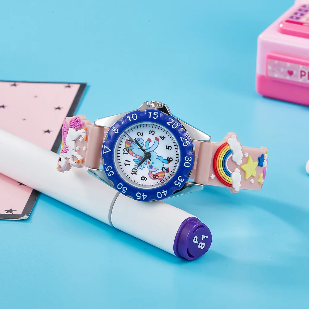 ساعة أطفال كرتونية عالية الجودة موضة عادية يونيكورن المهر الاطفال ساعات كوارتز للطلاب بنين بنات ساعة هدية احتفالية