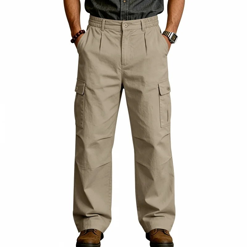 Men'S New Heavyweight, Multi-Pocket, Woven Work Pants For Autumn And Winter，Elastic Waist Multi-Pocket Straight-Leg Trousers！