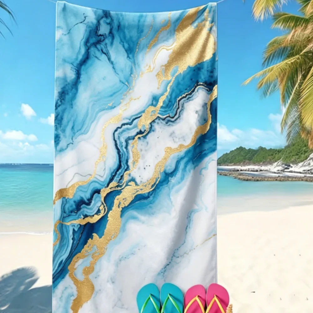 Blue Marble Vein Beach Towel Soft Absorbent Elegant Fluid Print Blanket Holiday Seaside Yoga Travel Towel For Housewarming Gift