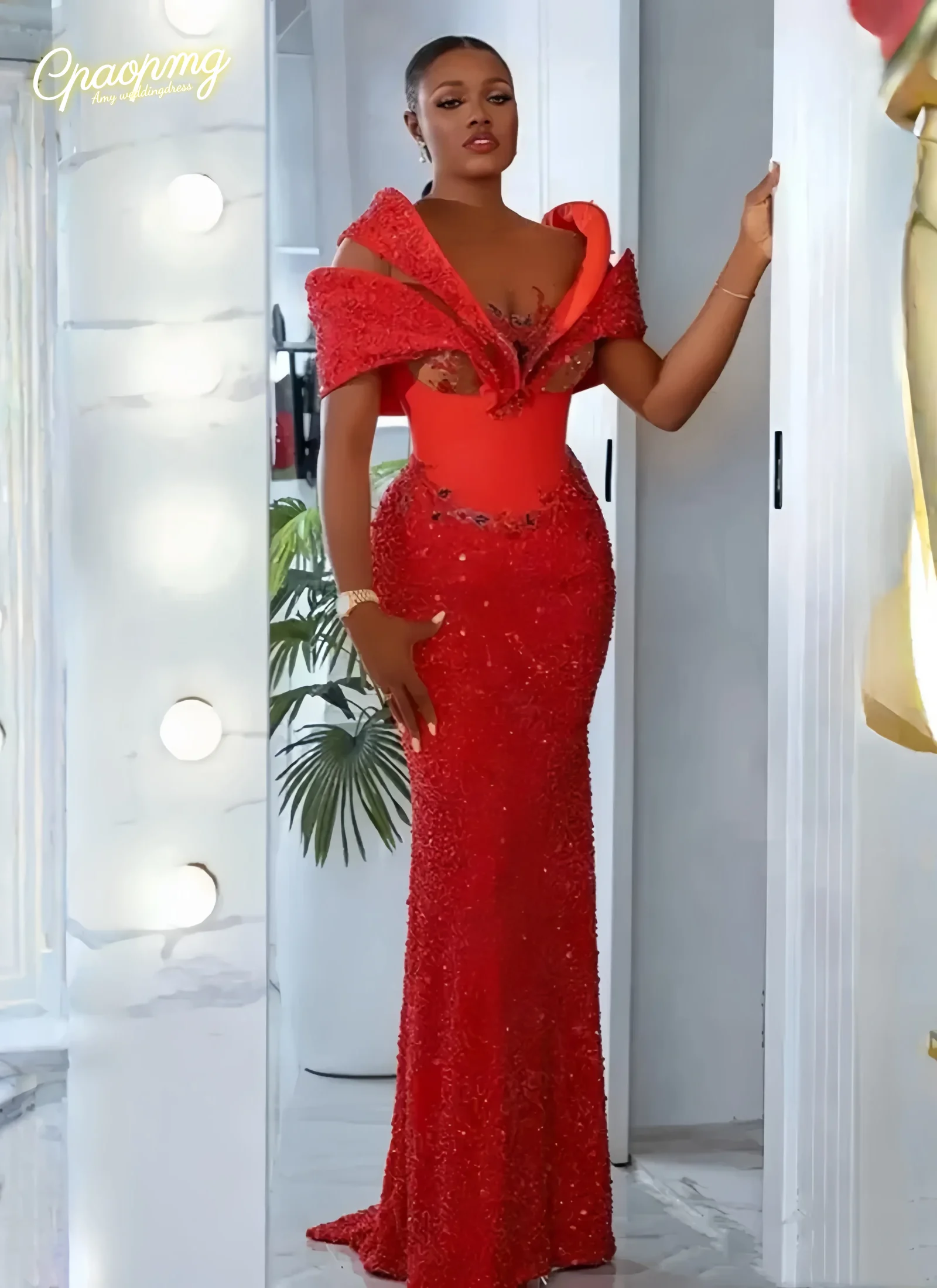 Customized  Plus Size Prom Evening Gowns Illusion Mermaid Formal Birthday Dress Second Reception Dresses for African Black Women