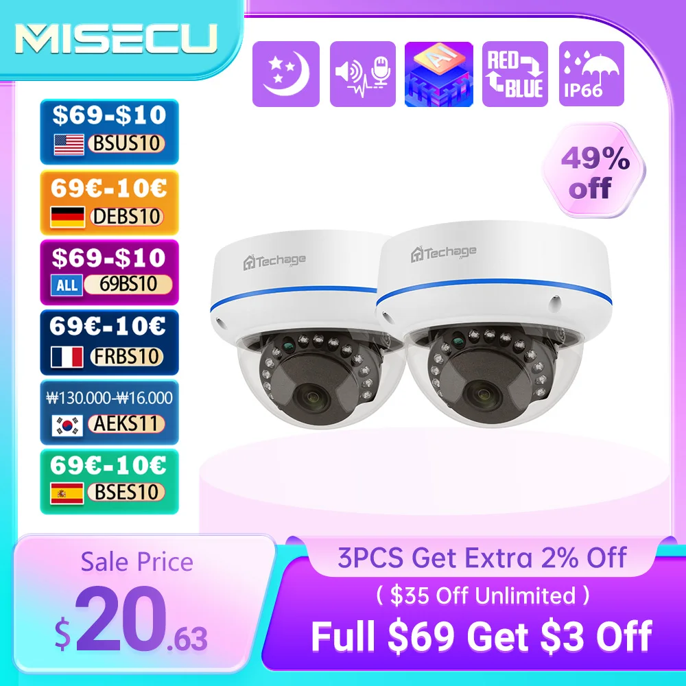 

MISECU HD 5MP 4MP 1PCS H.265 Surveillance IP POE Camera Microphone Dome Indoor Motion Detect Security Home Camera Email Push