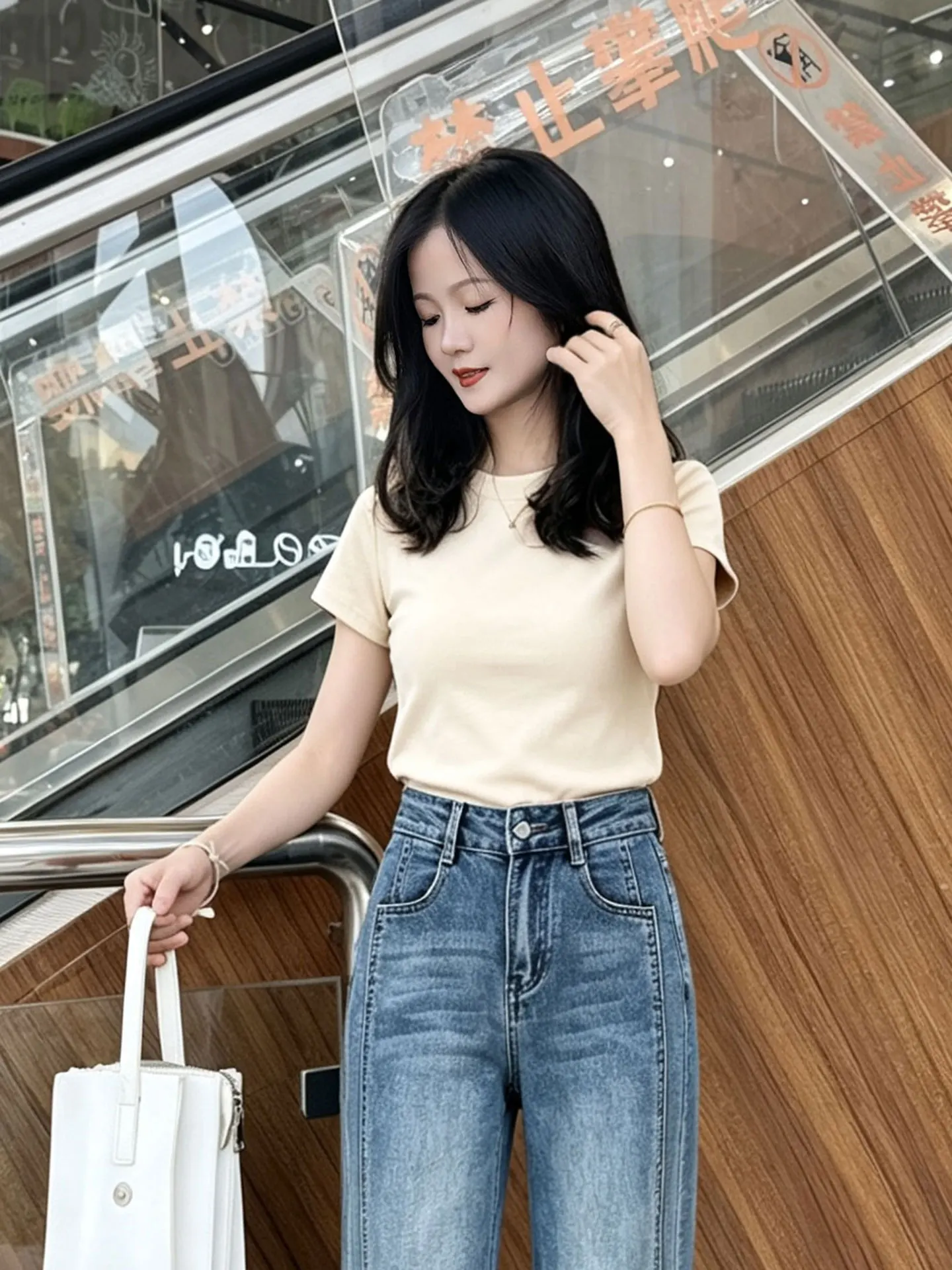 150cm Pure Cotton Short Sleeve T-Shirt Women's Summer New Style Versatile Top Short Body Shirt Commute Korean Style Slim Fit