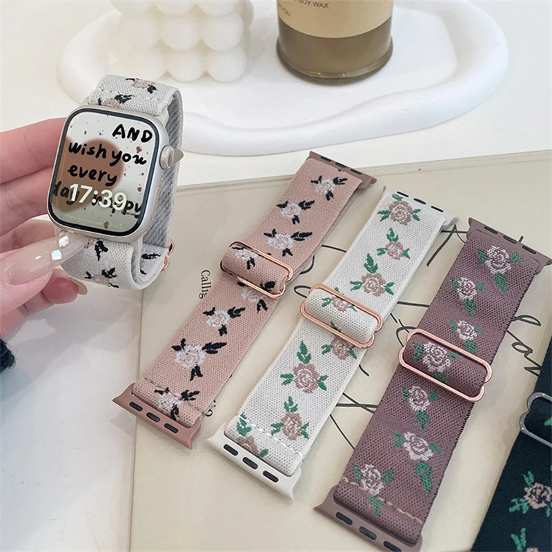 Nylon Embroidery Strap For Apple Watch Band 45mm 44mm 40mm 49mm 41mm 42 38mm Correa Bracelet For iWatch Series 7 8 3 6 Se Ultra