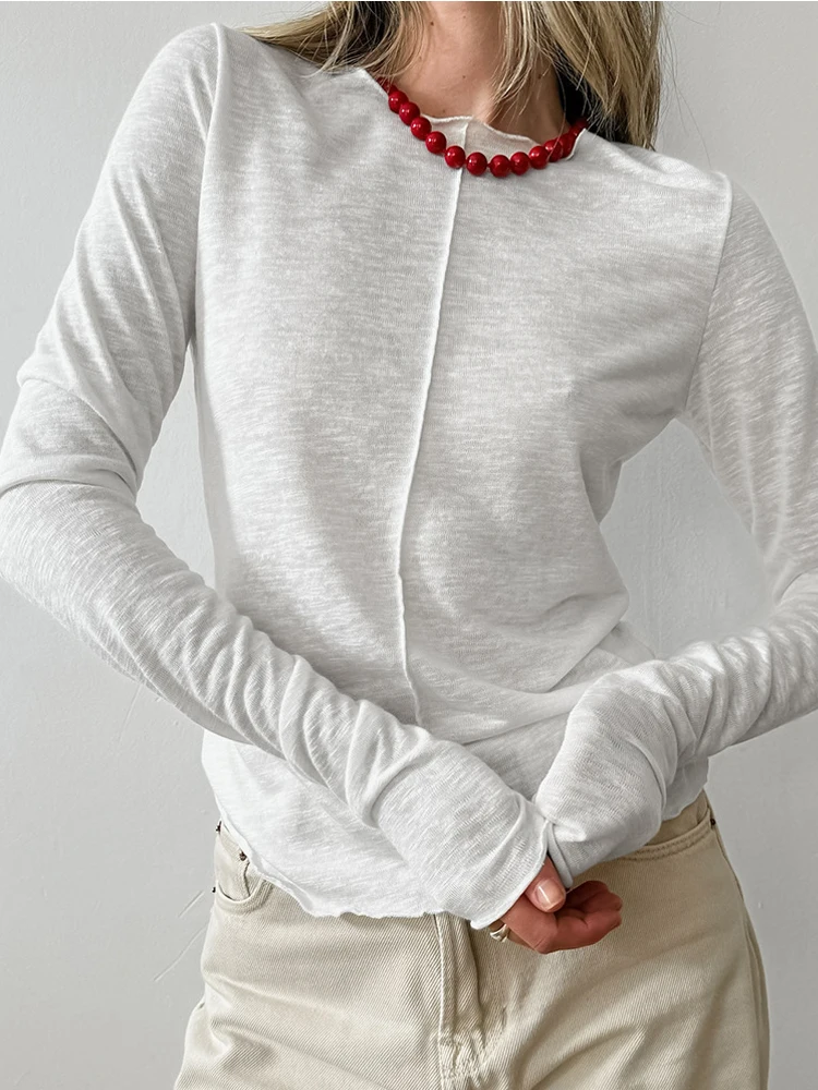 

Zadily женская минималистичная облегающая базовая хлопковая футболка с круглым вырезом и длинными рукавами, легкая повседневная осенняя лоскутная верхняя одежда