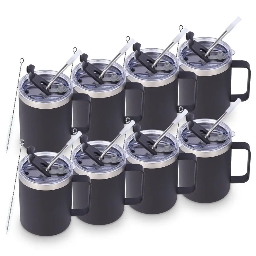 

12oz Insulated Leakproof Coffee Mug with Flip amp Straw Lid Bulk 8 Pack,Double Wall Vacuum Stainless Steel Travel Tumbler Cup wi