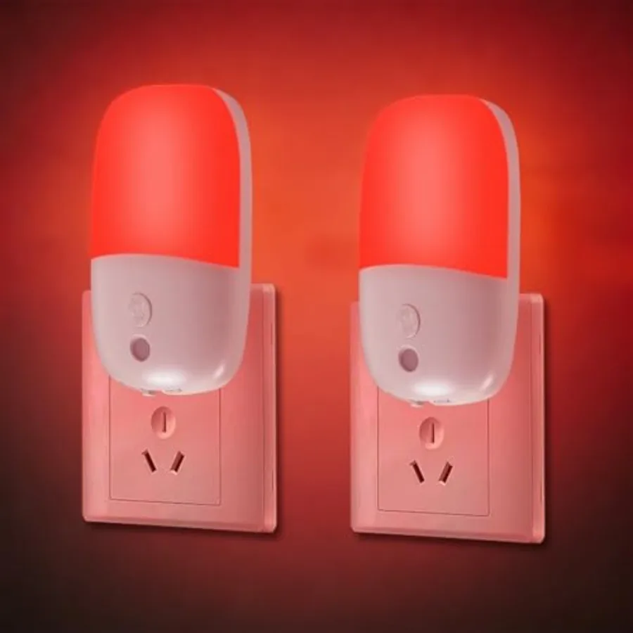 

670nm Red Night Light with Retractable Plug, 2 Pack Dusk to Dawn Sensor LED Night Lights - Auto On/Off Dimmable Nightlight for
